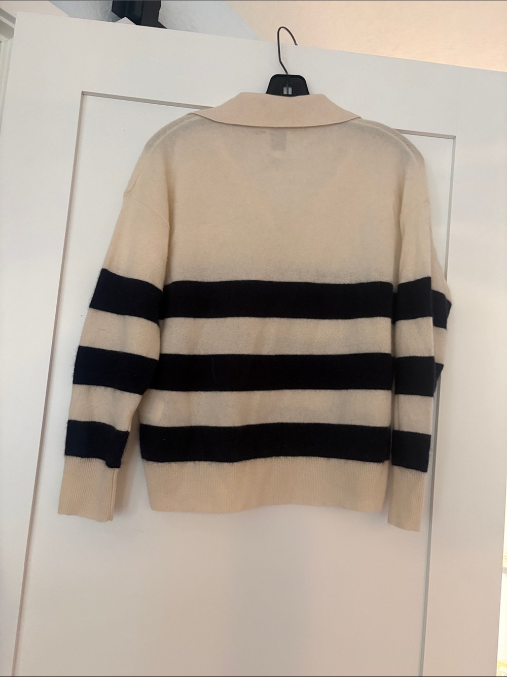 Joie Cream and Black Striped V-Neck Polo Sweater Sz XS - Picture 3 of 3